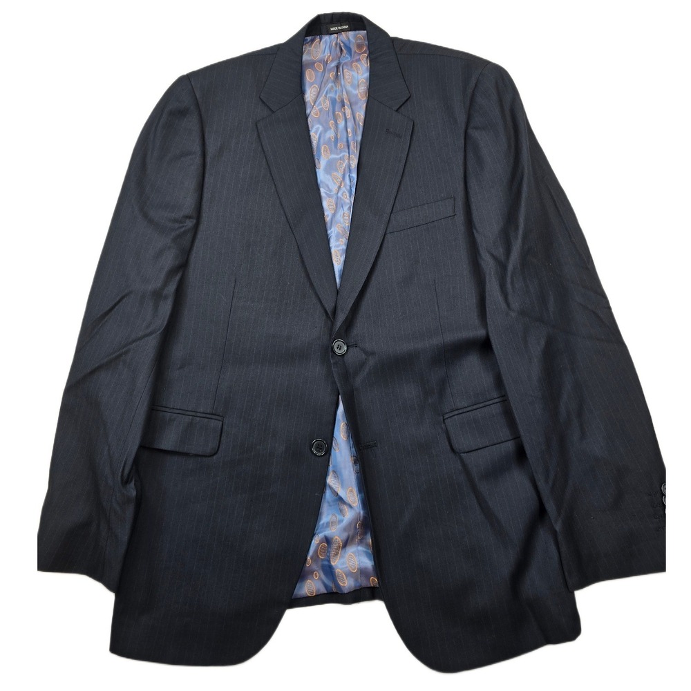 Cielo Pinstripe Suit Jacket‎ Mens 40R Navy Blue Wool Blend Two Button Blazer